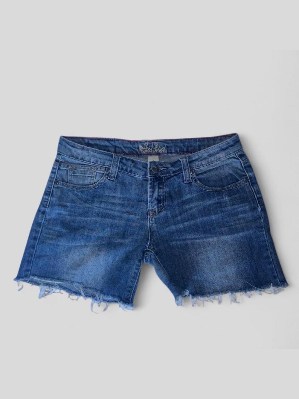 Red Rivet Medium Blue Denim Shorts